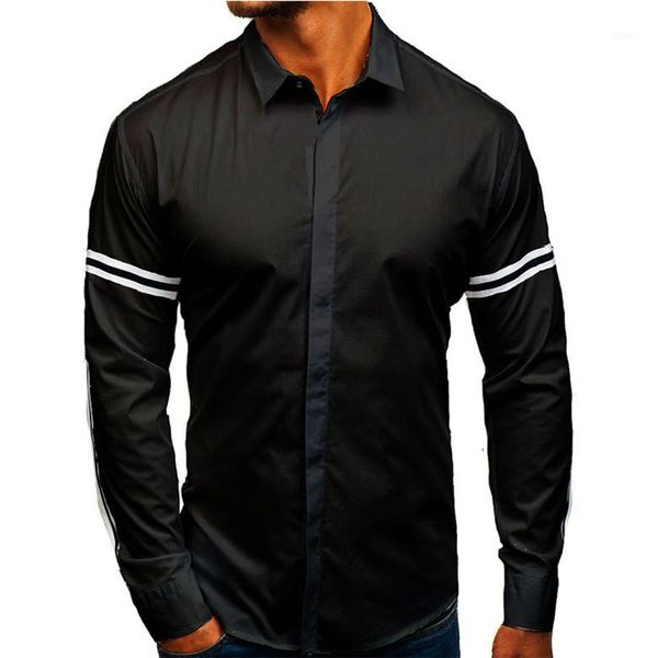 

dress shirts lapel neck long sleeve mens shirts casual solid color slim male shirts striped designer mens, White;black