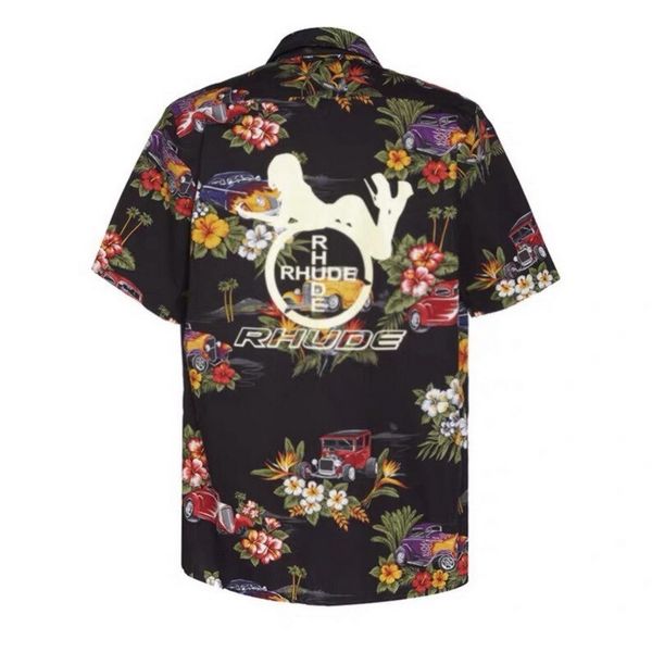 

19ss rhude с коротким рукавом rh праздник tee гавайский цветок рубашка женщины печать мужчины женщины summer beach vintage повседневная мода, White;black