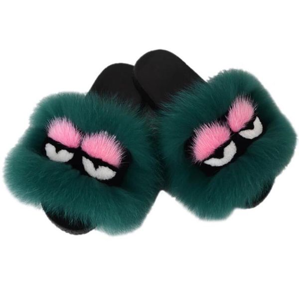 

women summer plush slippers funny feather fur sandals slippers girls outdoor shoes flip flops fashion indoor women's shoes, Black