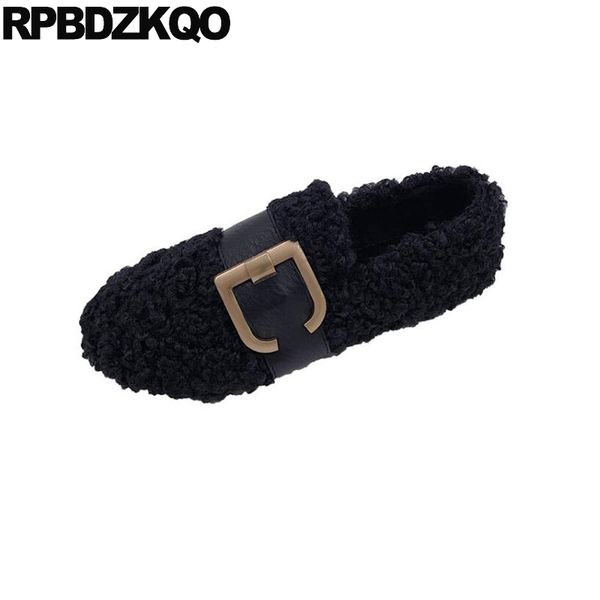 

designer fur winter shoes china 2020 ladies women loafers slip on flats chinese shallow comfortable black metal round toe