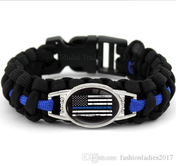 

черный синий тонкая голубая линия американский флаг назад синий police paracord выживания браслета открытый отдых для женщин мужчин girlfrie, Golden;silver