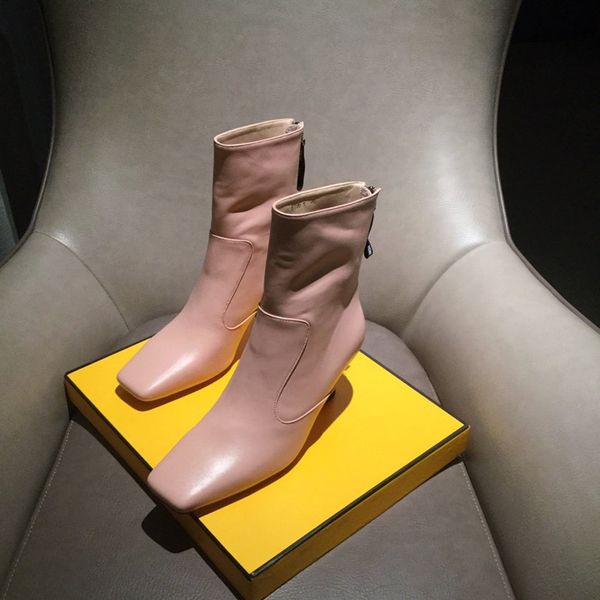 

new style women square toes ankle boots genuine leather lady high heel half boots, Black