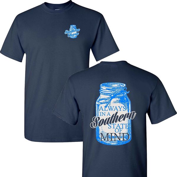 

2019 new summer slim tee shirt mason jar southern state of mind short sleeve navy t shirt fashion t-shirt