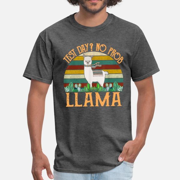 

test day no prob llama funny vintage teacher t shirt men design short sleeve crew neck pattern crazy humor spring cool shirt