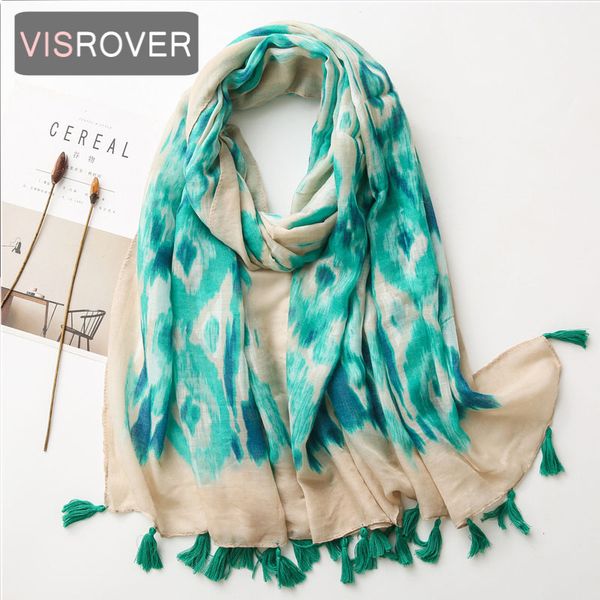 

visrover new green geometric printing viscose autumn women scarf tassel fashion winter yellow scarf shawls hijab gift wholesales, Blue;gray