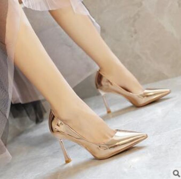 

net red new small fresh 2020 spring silver high heels female stiletto pointed girl single shoes, Black