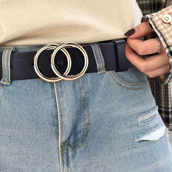 

female deduction side gold buckle jeans wild belts for women fashion students simple new circle pin buckles belt, Black;brown