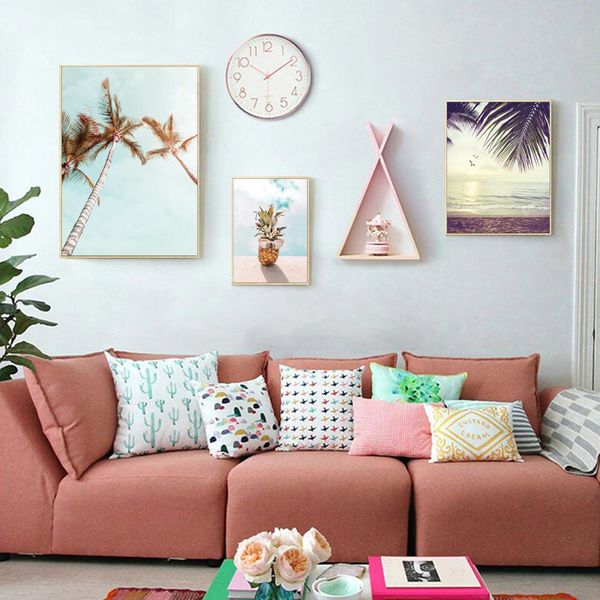 

beach coconut tree sea view art painting nordic poster home decoration living room background wall hanging picture frameless