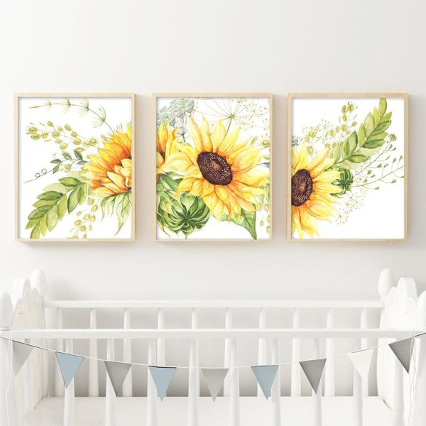 

sunflower wall art canvas posters nursery kitchen farmhouse decor watercolor flowers art painting pictures home decoration