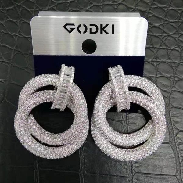 

godki luxury crossover statement dangle earring for women wedding cubic zirconia dubai bridal earring jewelry accessories 2020, Silver