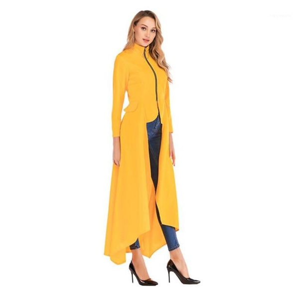 

clothing fashion irregularity stand collar trench coats spring zipper long sleeve designer coats new casual women, Tan;black