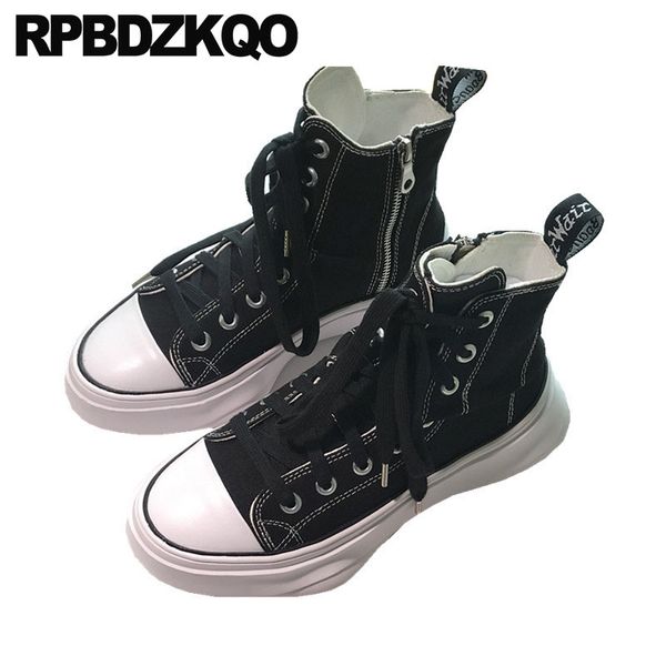 

women thick sole black and white muffin high elevator harajuku cloth designer platform retro canvas shoes sneakers creepers