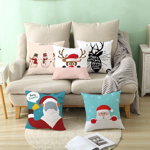 

merry christmas pillowcase decorative xmas cushion covers snowman deer santa claus printed throw pillows case pillow cover