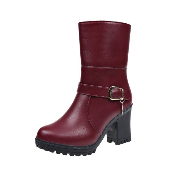 

2020 winter new women's solid color round head snow boots wild fashion warm plus velvet comfort boots, Black