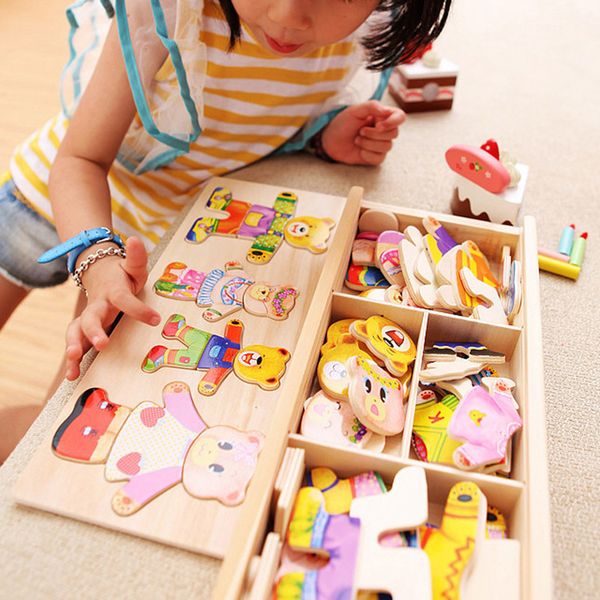 

Four Cubs Change Clothes Game Wooden Children Early Hand Grasping Dress Matching Jigsaw Puzzle Toys Factory Price WHolesale