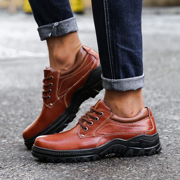

new leisure genuine leather men boot fashion man winter snow boots keep warm boots plush ankle snow work shoes men's
