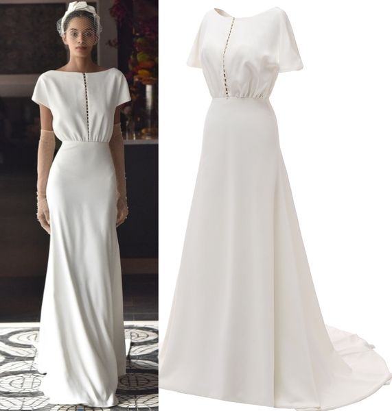 

soft satin a line simple with pearl bride wedding dress bridal gown real sample p factory, Blue;red