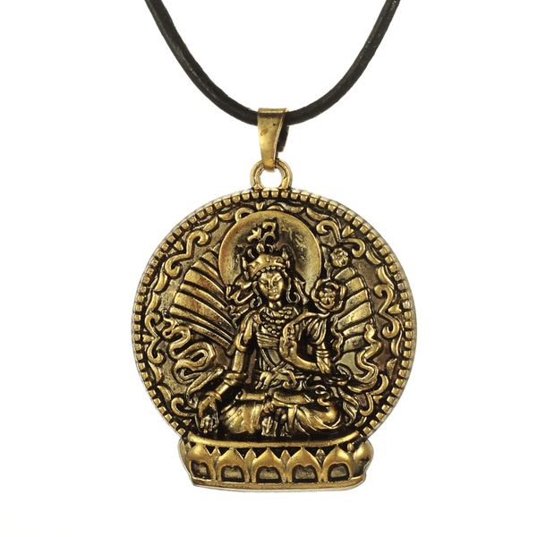 

antique bronze plated buddha meditation pendant leather necklace, Silver