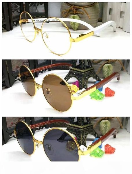 

2017 wood bamboo waving vintage retro sunglasses gold silver metal wooden frame round black brown lens brand designer buffalo horn glasses, White;black