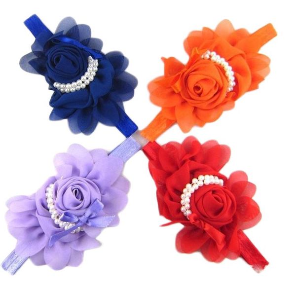 Baby Mädchen Kinder Schöne Rosen Perlen Haarbänder Vintage Blumen Haarschmuck Hübsche Stirnbänder Säuglingsstirnbänder 13 Farben