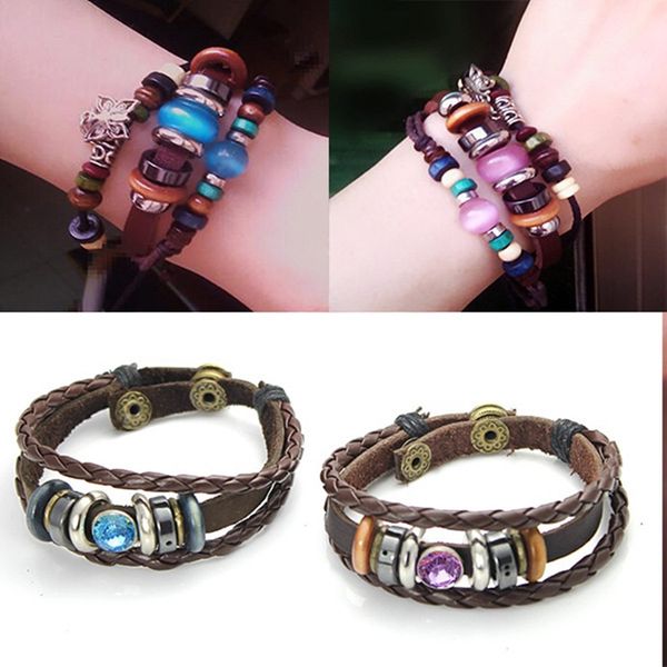 

authentic european and american retro hand-woven'cortex ethnic style blue purple beads couple bracelet, Golden;silver