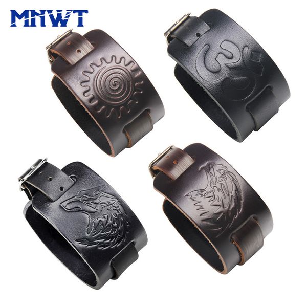 

mnwt new fashion accessories leather bracelet wolf/eagle/ charm bangles retro jewelry punk rock bracelest for men and women, Black