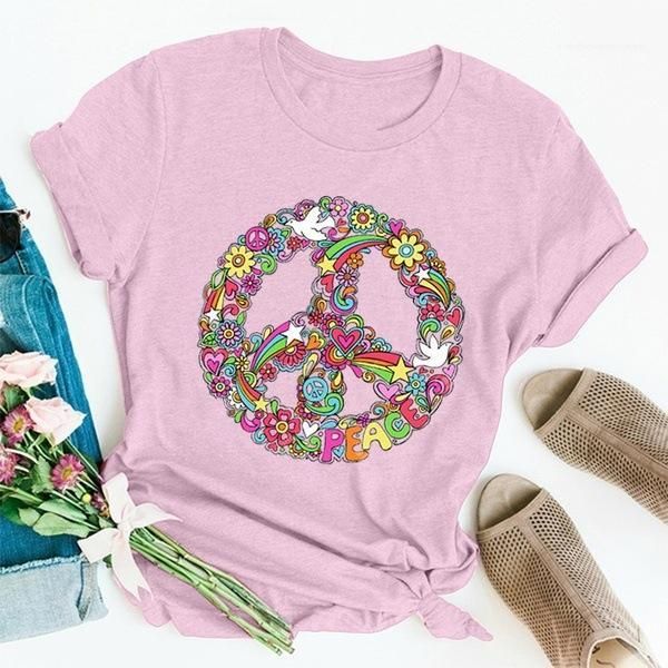 

summer designer o шеи с коротким рукавом повседневная краткое streetwear женщин дизайнер тройники 5colors мирные цветочные сыпучие женские t, White