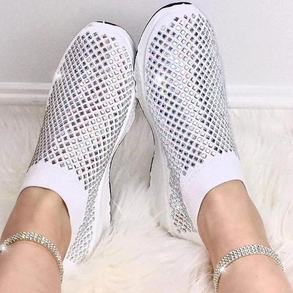 

doratasia new for dropship large size 43 crystals slip on knitting breathable ladies leisure loafers flats shoes women, Black