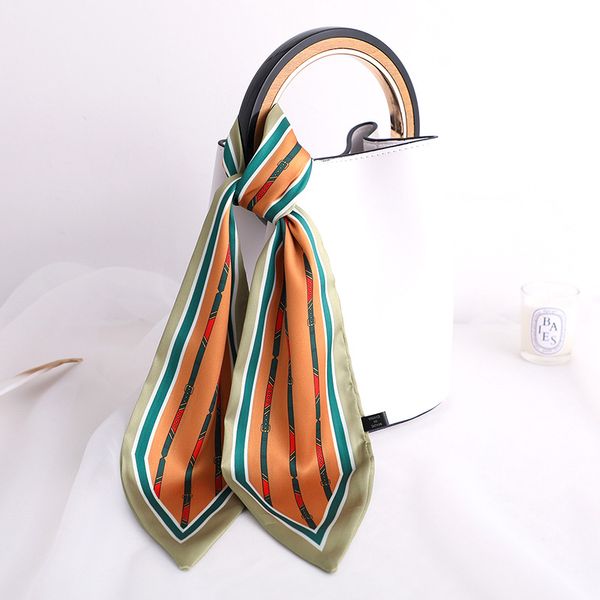 

2020 fashion color line print women silk scarf small handle bag ribbons handkerchief female head scarves foulard 90*10cm, Blue;gray
