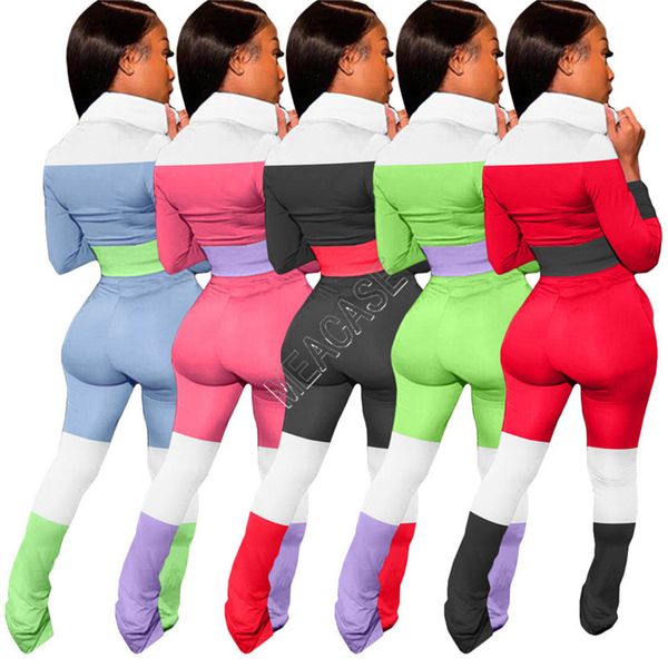 

women reflective stripe patchwork zipper jacket coat outfits color block legging pants tracksuit long sleeve trousers sets s-2xl d82007, White