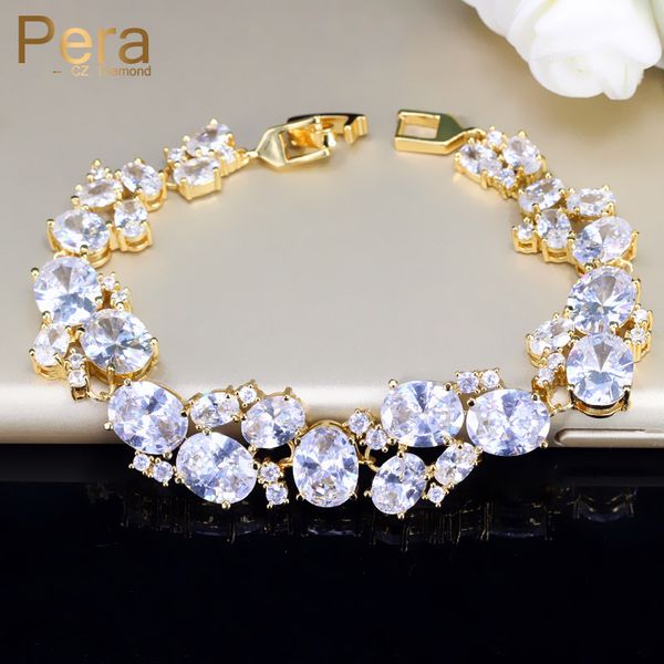 

pera elegant yellow gold color bridal bangle wedding jewelry accessories big oval shape cubic zirconia bracelet for brides b125, Black