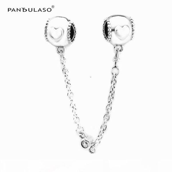 

pandulaso embossed hearts safety chain beads for woman diy original sterling silver jewelry fit designer charms bracelets, Black