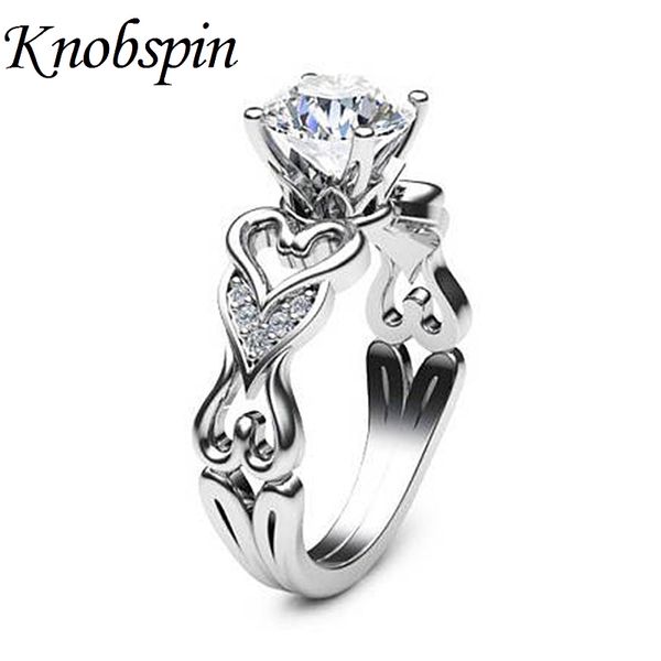 

fashion ladies heart shaped pattern zircon rings plated silver color unique hollow heart women rings jewelry gifts size 6-10, Slivery;golden