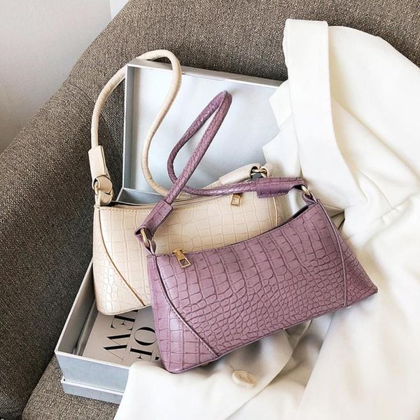 

retro alligator pattern women small shoulder bag 2020 pu leather handbag casual totes crossbody bags solid color underarm bag