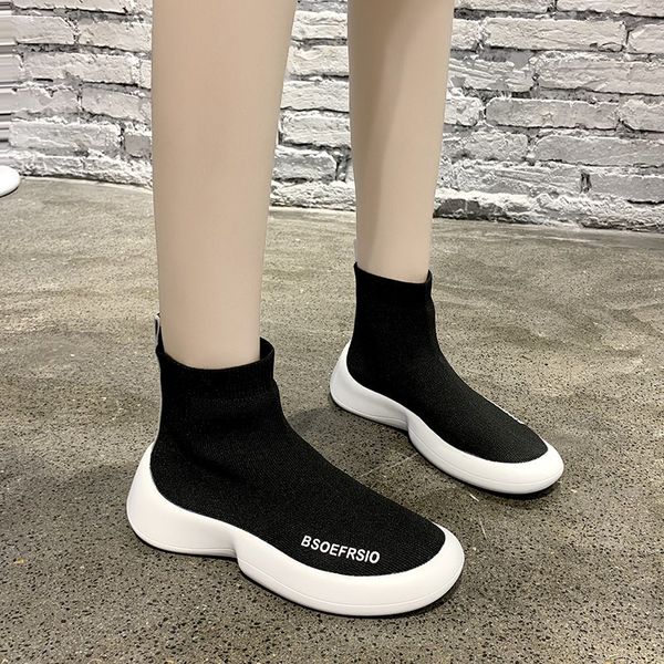 

autumn new women shoes wedges platform ankle boots comfortable stretch cloth sock boots, Black