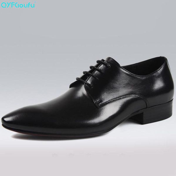 

qyfcioufu 2020 man genuine leather shoes fashion dress shoes business casual men wedding party breathable pointy, Black