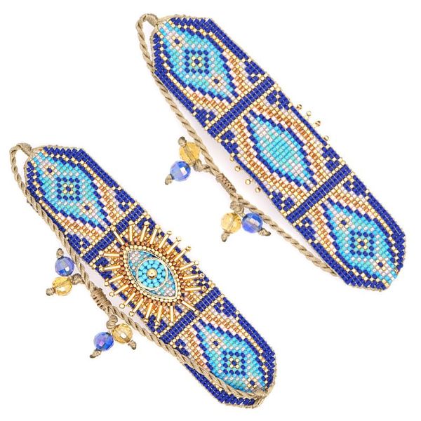 

female turkish evil eye bracelet handmade woven beads jewelry friendship gifts, Golden;silver