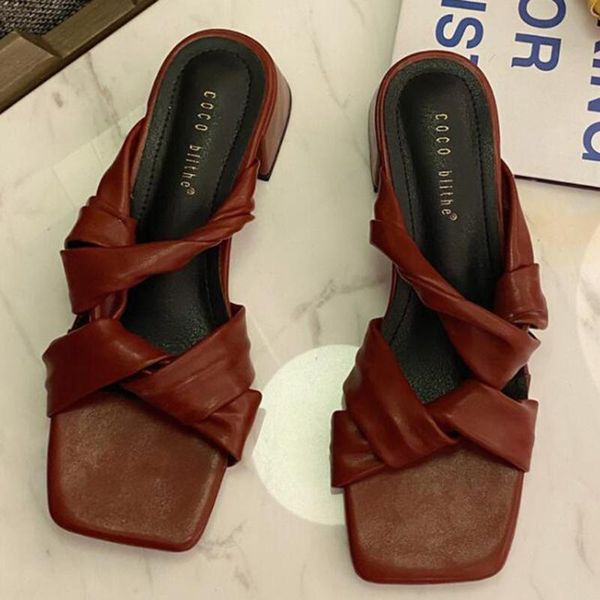 

summer women slipper low heel slides female open toe square head sandal leisure vacation flip flops women mujer shoes sh311, Black