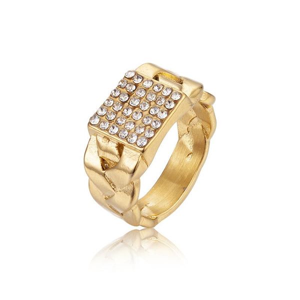 

Gold Plated Hip Hop Jewelry Engagement Ring Titanium Steel Rhinestone Men Finger Rings Shiny High Quality Hip Hop Ring