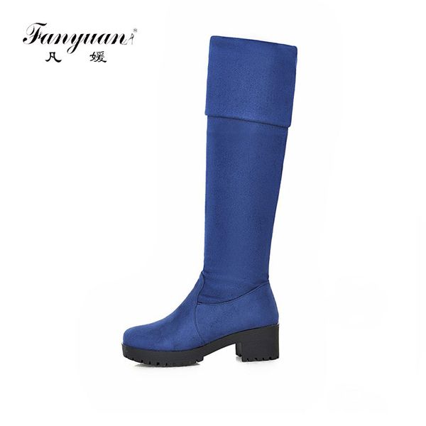 

boots fanyuan spring/autumn solid women platform equestrian slip-on over the knee thigh high stocking, Black