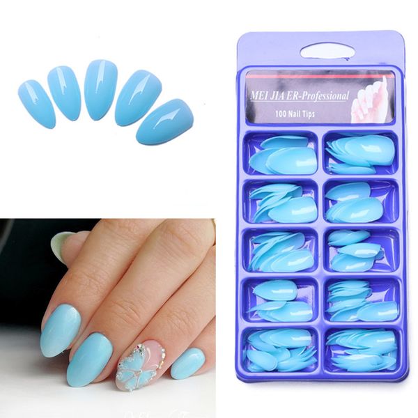 

false nails baby blue stiletto nail fake 100pcs shinny /24pcs matte pastel press on manicure charms, Red;gold
