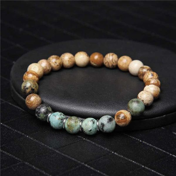 

vinatge 8mm natural picture jaspers stone beads bracelet africa turquois stone beads charm bracelet for women men jewelry gifts, Black