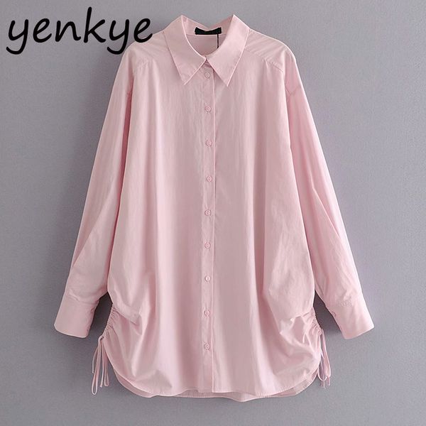 

vintage solid color oversize blouse shirt women long sleeve turn-down collar new design long shirts streetwear autumn blouses, White