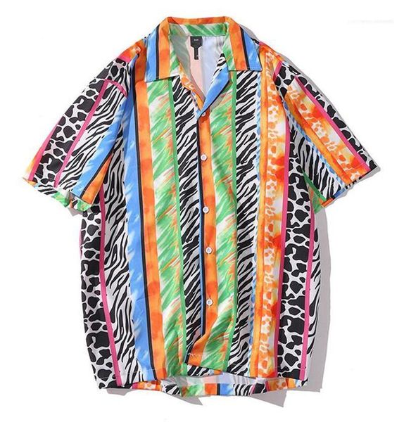 

mens deisgner beach shirts casual males clothing mulit print mens casual shirts fashion summer short sleeve, White;black