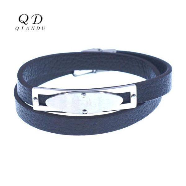 

qian du men's leather bracelet stainless steel geometric elements accessories 2020 fashion leather bracelet jewelry, Black
