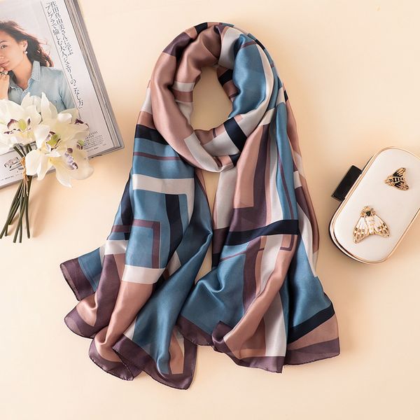 

2020 women scarf fashion print silk scarves for lady shawls and wraps summer winter foulard bandana hijab, Blue;gray