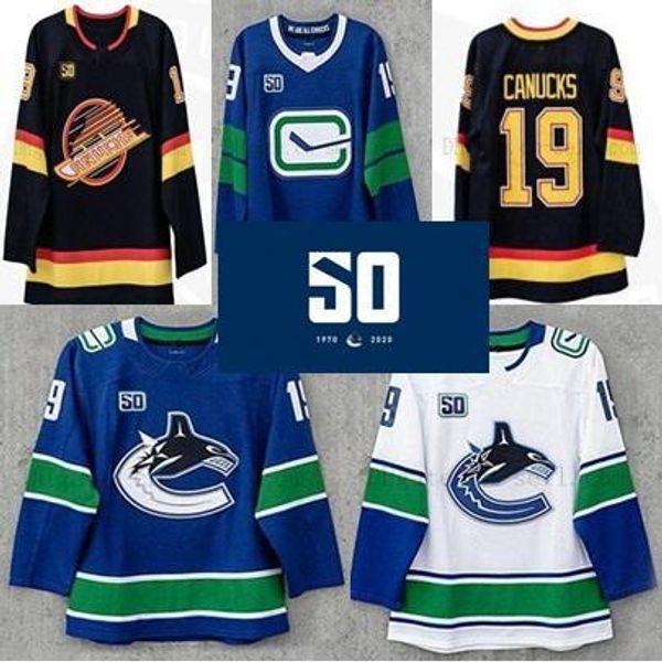 

50th season patch vancouver canucks jersey elias pettersson bo horvat brock boeser antoine roussel alexander edler nilsson virtanen roussel, Black;red