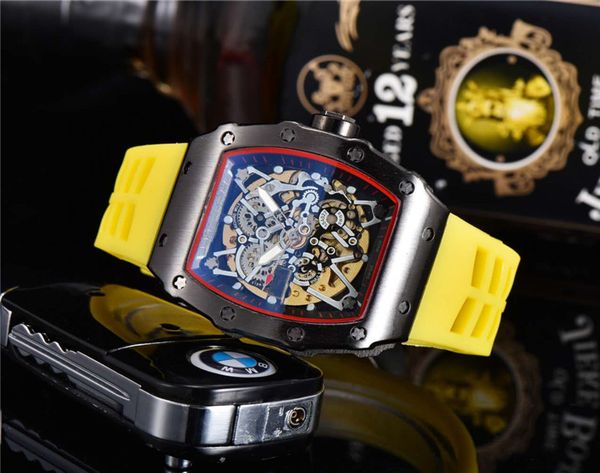 

yellow rubber strap men fashion designer watch stainless steel automatic movement mechanical watches male sport military wristwatch clock, Slivery;brown