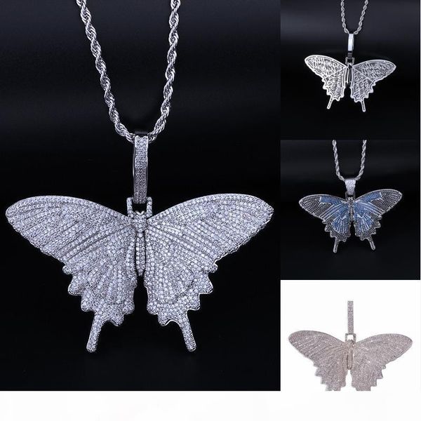 

201908 animal big butterfly pendant fashion necklaces iced out bling necklace silver blue plated mens hip hop jewelry christmas gift m073f