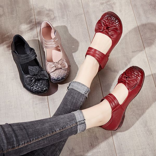 

vintage handmade mary janes women flats shoes casual flat shoes genuine leather lady soft bottom women's loafers female, Black
